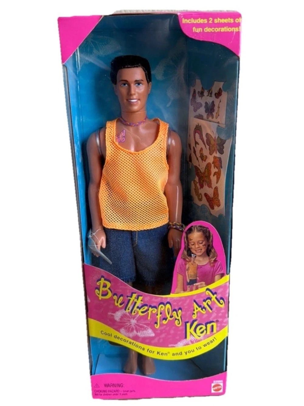 1998 Barbie Butterfly Art Ken Doll Tattoos Mattel Vintage New Never Removed Box